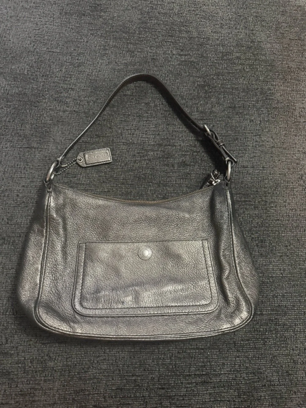 Y2K Coach Chelsea Metallic Silver Leather Shoulder Bag Mini Baguette 2007